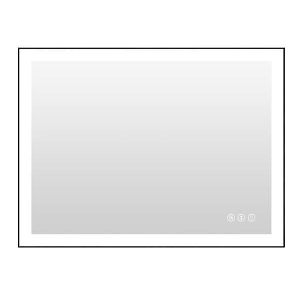 48 in. W x 36 in. H Rectangular Aluminum Framed Backlit and Front light LED wall mounted Bathroom Vanity Mirror in Black