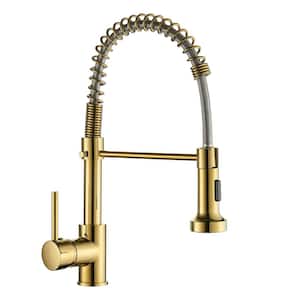 Single-Handle 16 in. Commercial Kitchen Faucet with Dual Function Pull-Down Sprayhead in Gold Finish