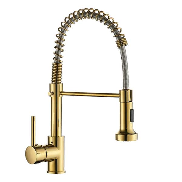 Fapully Single-Handle 16 in. Commercial Kitchen Faucet with Dual Function Pull-Down Sprayhead in Gold Finish
