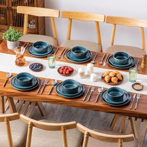 MALACASA 18-Piece Blue Stoneware Dinnerware Set Service for 6