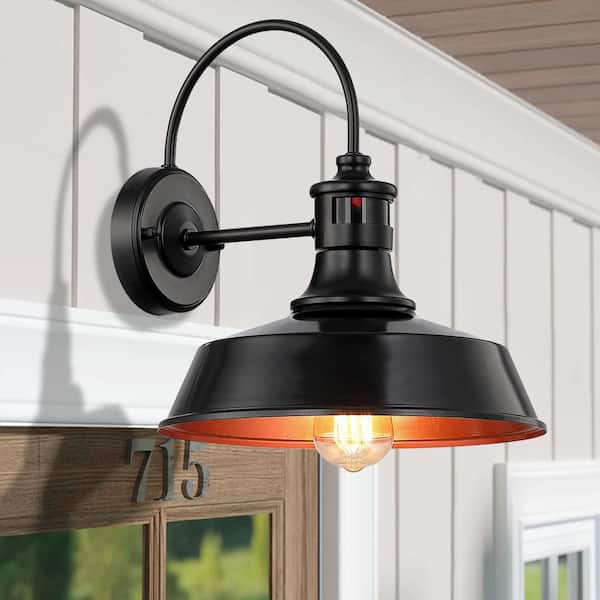 Grantham 1-Light 12 in. Black Motion Sensor Outdoor Barn Light Wall Sconce