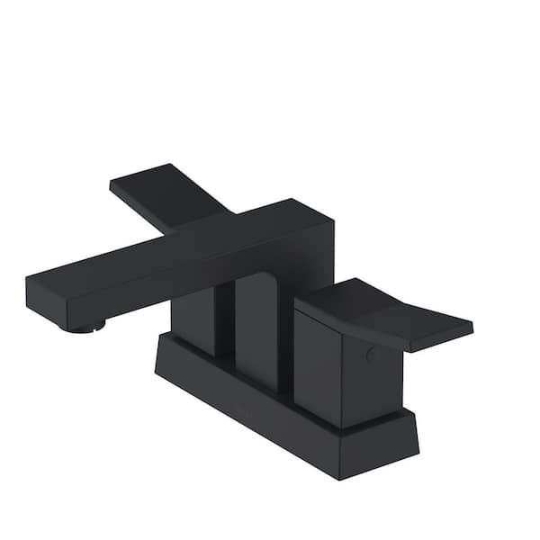 Avian 4 in. Centerset 2-Handle Bathroom Faucet with Metal Touch Down Drain in Satin Black