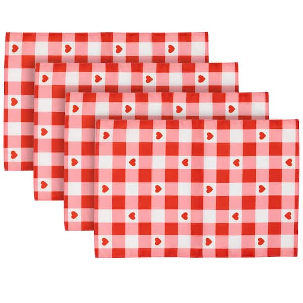 Red Indoor Checkered Hearts Valentine's Day Placemats-18"-Set of 4