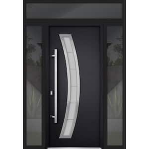 60 in. x 96 in. Right-hand/Inswing Frosted Glass Black Enamel Steel Prehung Front Door with Hardware