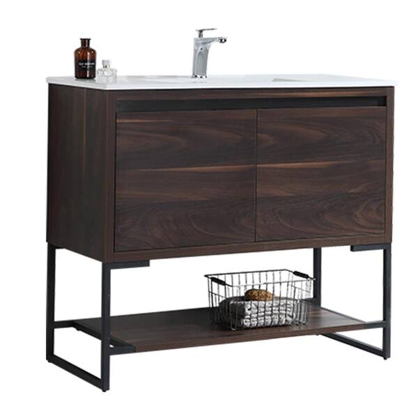 JimsMaison 36 in. W x 18 in. D x 34.25 in. H Bath Vanity Set in Dark Walnut with Ceramic Vanity Top