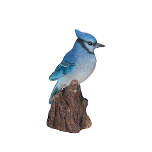 Motion Activated Singing Blue Jay Standing Stump Garden Statue