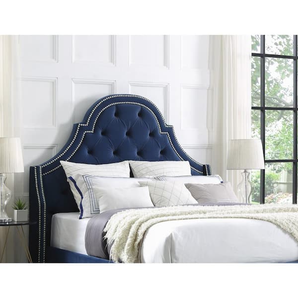 Inspired Home Fedele Navy Button Tufted King Headboard with Nailhead Trim