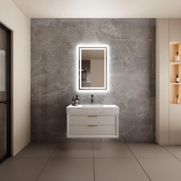 Unbranded 2-4 in. W x36 in. H Rectangular Frameless Wall Mounted LED Bathroom Vanity Mirror in Silver