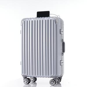 21.8 in. 20 in. Gray Silver Aluminum Hardside Spinner Luggage with USB Port, TSA Lock, Cup Holder, Travel Trolley Case