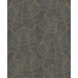 Tropical Metallic Leaf Gold and Brown Vinyl Peel and Stick Wallpaper Roll (Cover 30.75 sq. ft.)