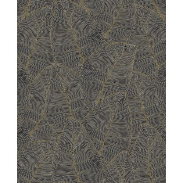 CASA MIA Tropical Metallic Leaf Gold and Brown Vinyl Peel and Stick Wallpaper Roll (Cover 30.75 sq. ft.)