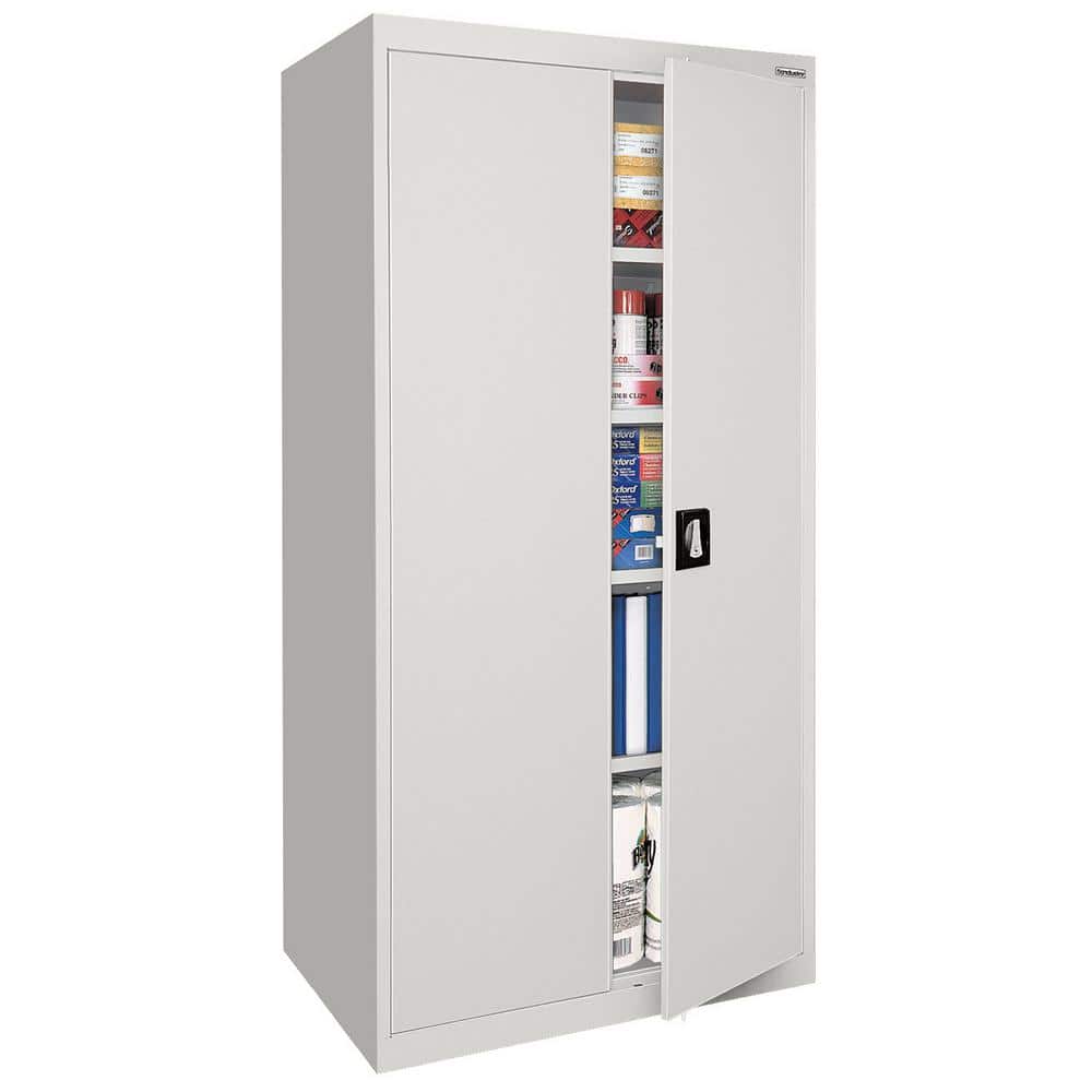 Dove Gray Steel Freestanding Lockable Office Cabinet with Adjustable Shelving