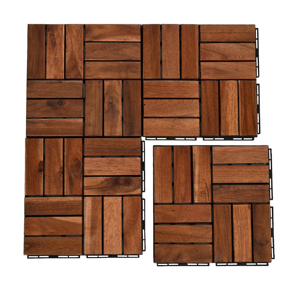 12 in. x 12 in. Square Acacia Wood Interlocking Flooring Tiles Checker Patt