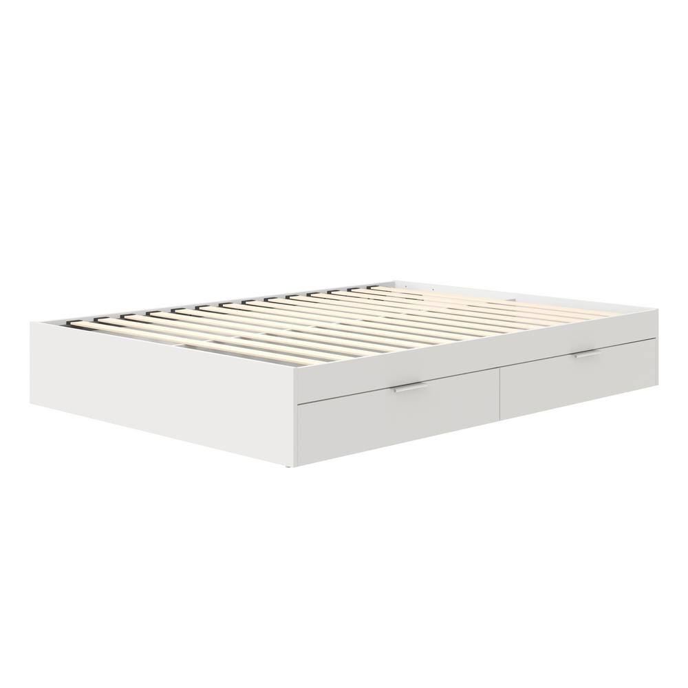 White Full Captain's Bed with Storage Drawers and Slats