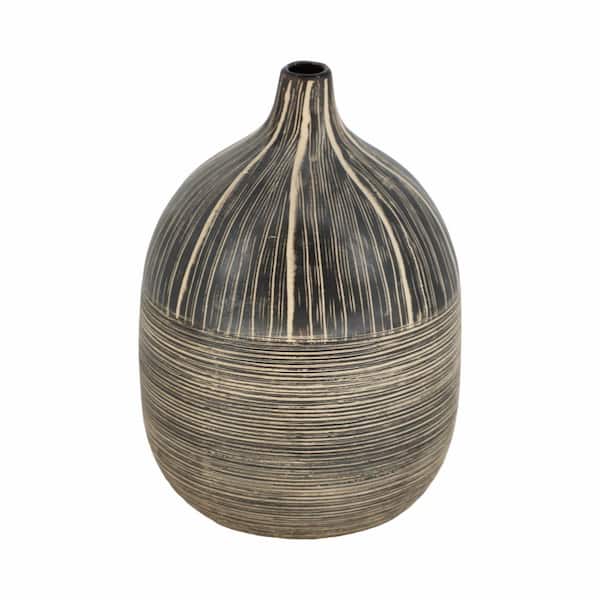 Liv & Skye 7 in. Brown Ceramic Tribal Design Decorative Vase