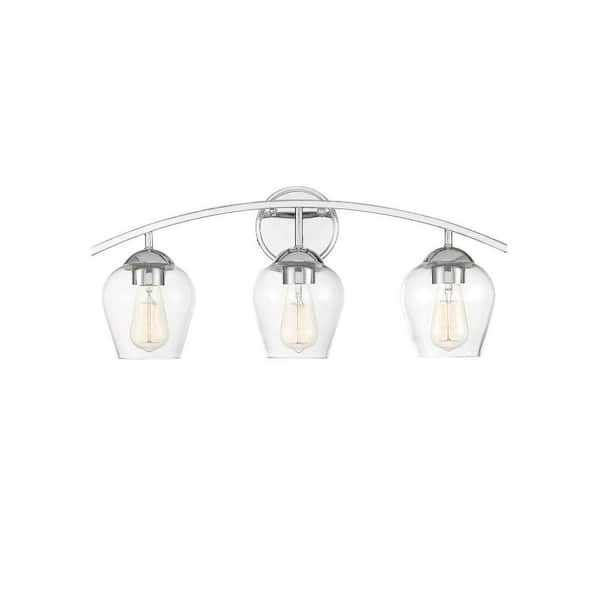 Savoy House 24 in. W x 10.37 in. H 3-Light Chrome Bathroom Vanity Light with Clear Glass Shades