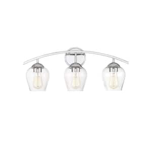 24 in. W x 10.37 in. H 3-Light Chrome Bathroom Vanity Light with Clear Glass Shades