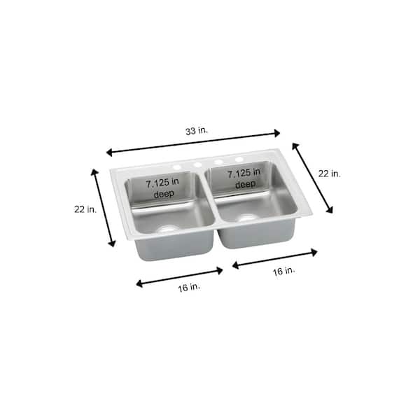 Celebrity 33 in. Drop-in Double Bowl 20-Gauge Brilliant Satin Stainless Steel Kitchen Sink Only