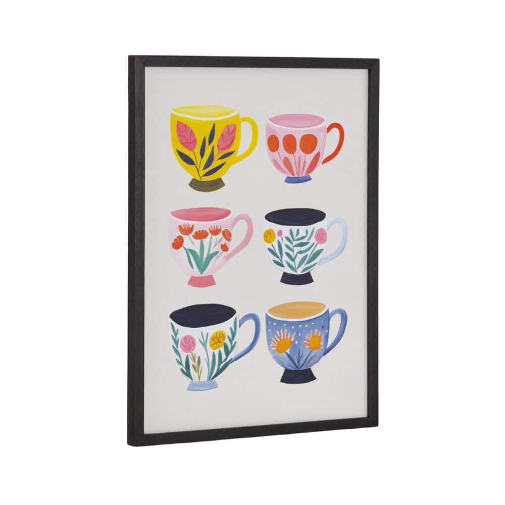 Botanical Coffee Shop Tea Cups Print with Black Frame, 12x16