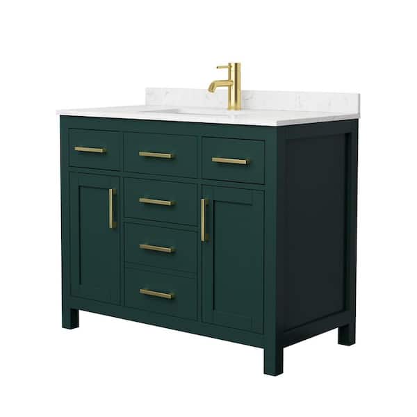 Wyndham Collection Beckett 42 in. W x 22 in. D x 35 in. H Single Sink Bathroom Vanity in Green with Carrara Cultured Marble Top