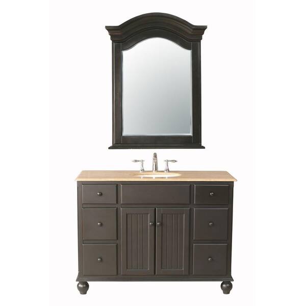 stufurhome Alvina 48 in. Vanity in Dark Brown with Marble Vanity Top and Mirror in Dark Brown