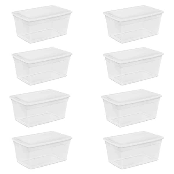 Sterilite 90-Quart Storage Box with Clear Base and White Lid (8 Pack) 16668004