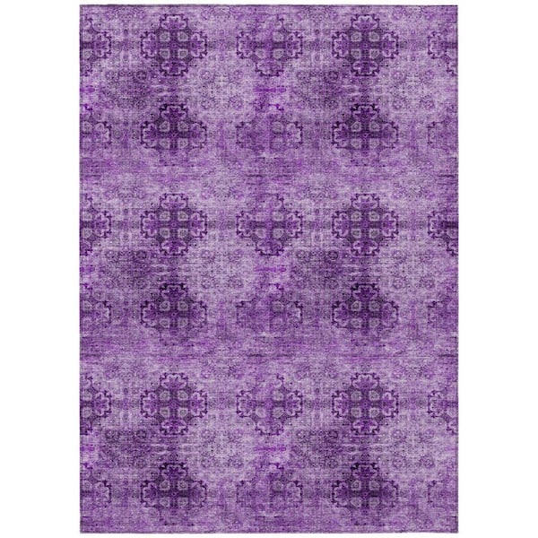 Eggplant 8 ft. x 10 ft. Woven Floral;Medallion Polyester Rectangle Indoor / Outdoor Area Rug