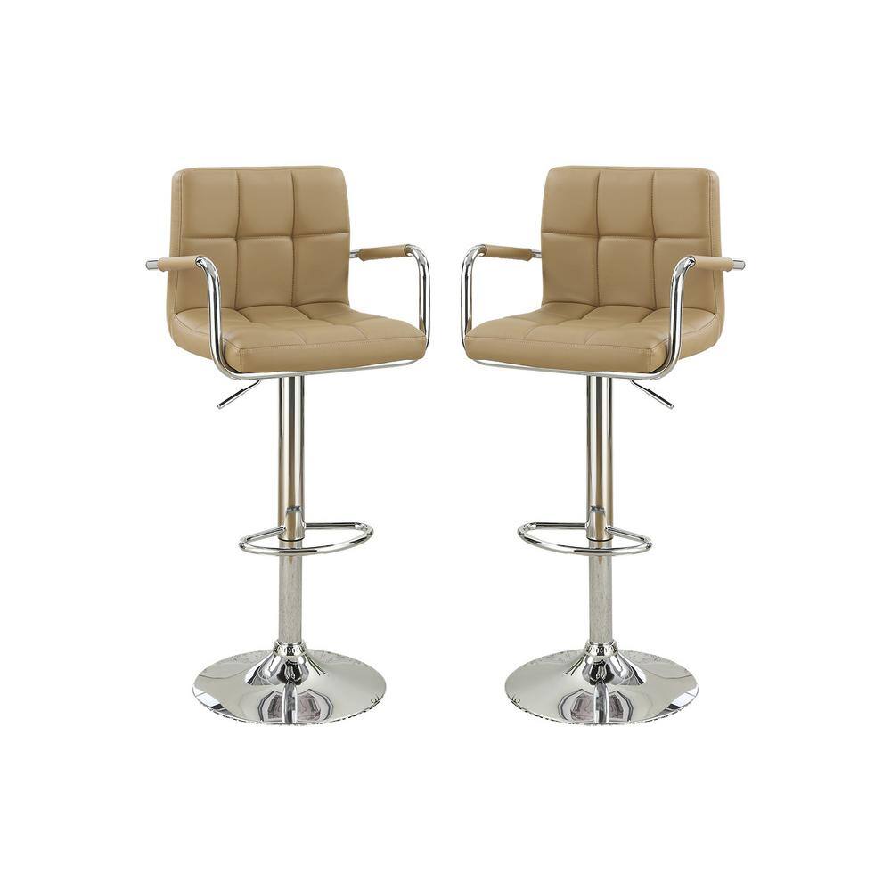 44 in. Brown Faux Leather Bar Stools With Armrests (Set of 2)