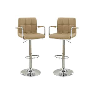 44 in. Brown Faux Leather Bar Stools With Armrests (Set of 2)