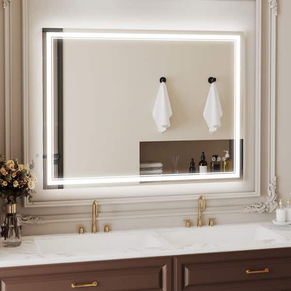 48 in. W x 36 in. H Modern Rectangular Frameless LED Lighted Anti-Fog Wall Bathroom Vanity Mirror in Tempered Glass