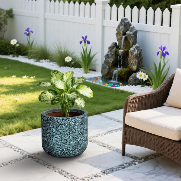 18 in. Large Turquoise（Upgraded Interior） Concrete Round Cylindrical Planter / Pot with Drainage Holes