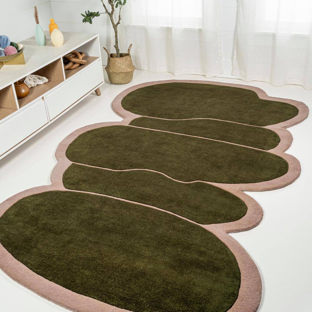 Whimsical Green and Pink Handwoven Wool Kids Area Rug, 6' x 9'