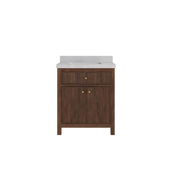 Willow Collections Sonoma Teak 30 in. Single Sink Freestanding Dark Walnut Bath Vanity with Pearl Gray Quartz Top Unassembled