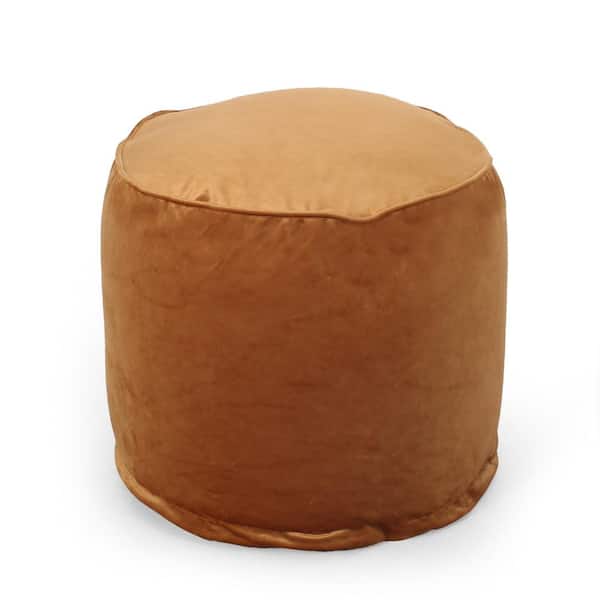Noble House Beaver 16 in. x 16 in. Velvet Cylinder Pouf in Apricot
