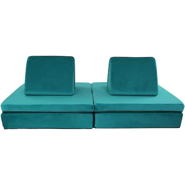 Lil Lounger Kids Play Couch with 2-Foldable Base Cushions and 2-Triangular Pillows in Chameleon