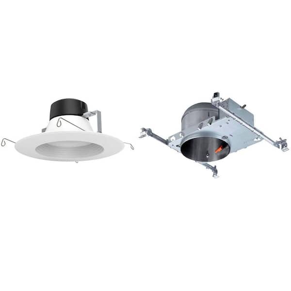 EnviroLite 6 in. LED Recessed New Construction Shallow Height Housing with Standard Retrofit White LED Trim Kit, 4000K
