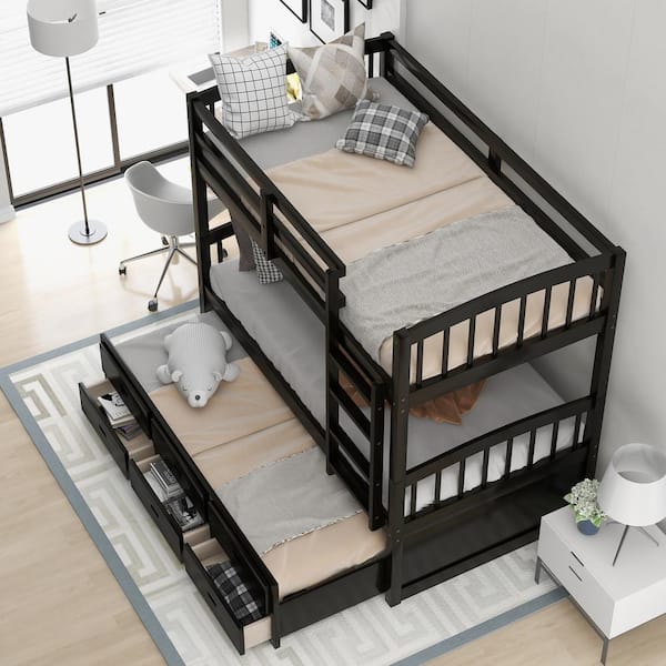 Harper Bright Designs Espresso, Toddler Bunk Bed With Drawers