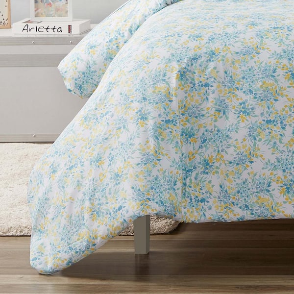 Poppy & Fritz Happy Floral 3-Piece Blue Microfiber Reversible Full