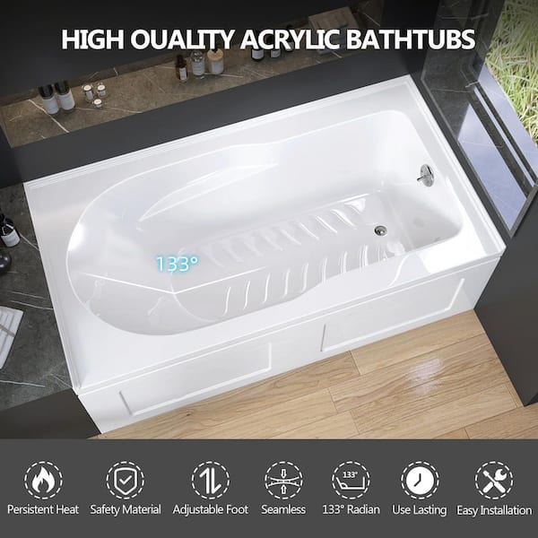 Zeafive Sot 60 in. x 32 in. Alcove/Apron Front Soaking Bathtub