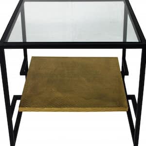 Valerie 24 in. Clear/Bronze Square Glass End Table with Storage and Shelves