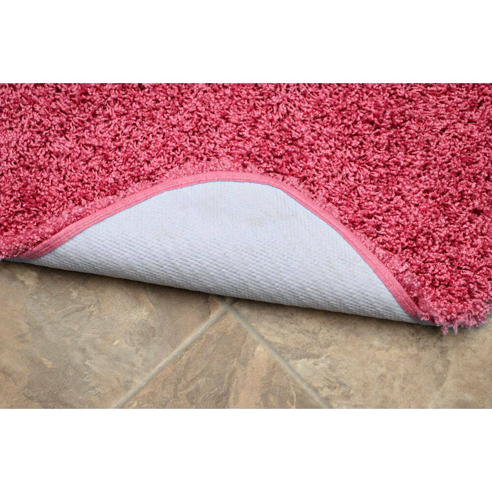 Jazz Pink Shaggy Nylon Washable Bath Rug Set
