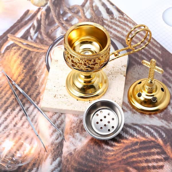 Afoxsos Gold Alloy Incense Burner with Cross Design for