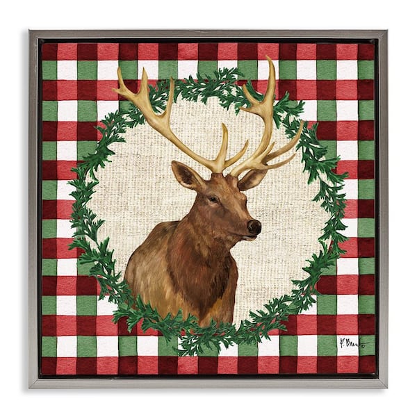Stupell Industries Plaid Holiday Elk by Paul Brent Gray Floater Frame Animal Graphic Art Print 18 in. x 18 in.