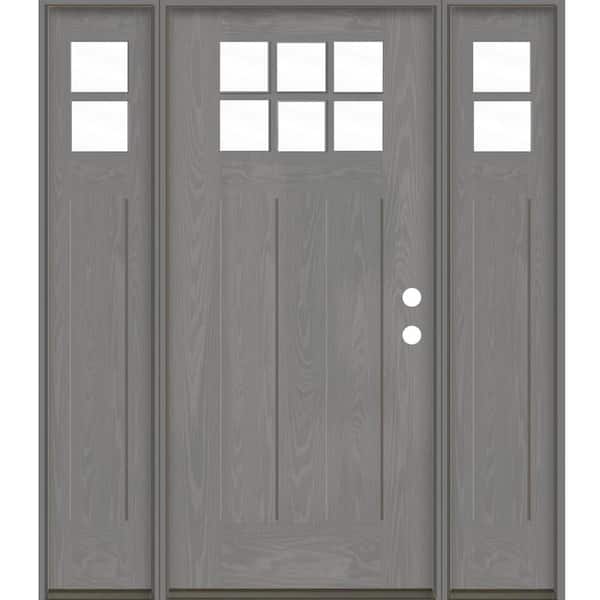 Craftsman 64 in. x 80 in. 6-Lite Left-Hand/Inswing Clear Glass Malibu Grey Stain Fiberglass Prehung Front Door with DSL