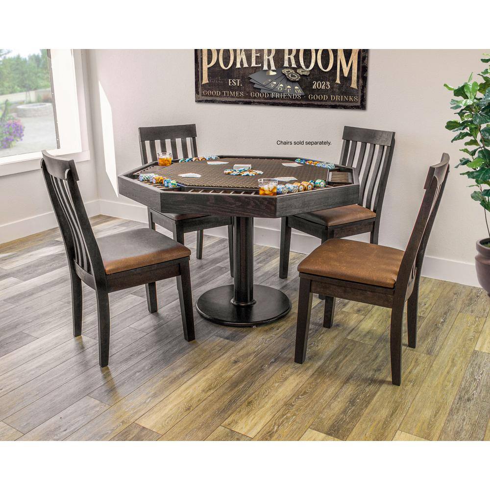 Mocha Oak 48'' Octagonal Poker Table with Metal Base