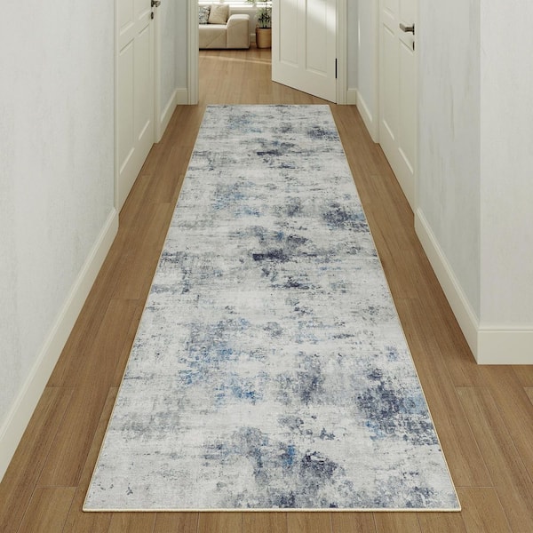 Rosemary Blue/Gray 2 ft. x 8 ft. Washable Modern Abstract Runner Rug