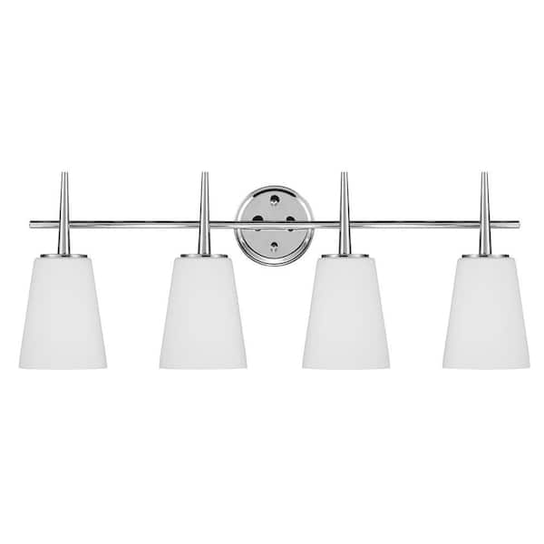 Generation Lighting Driscoll 30 in. 4-Light Contemporary Modern Chrome Wall Bathroom Vanity Light with Etched White Glass Shades
