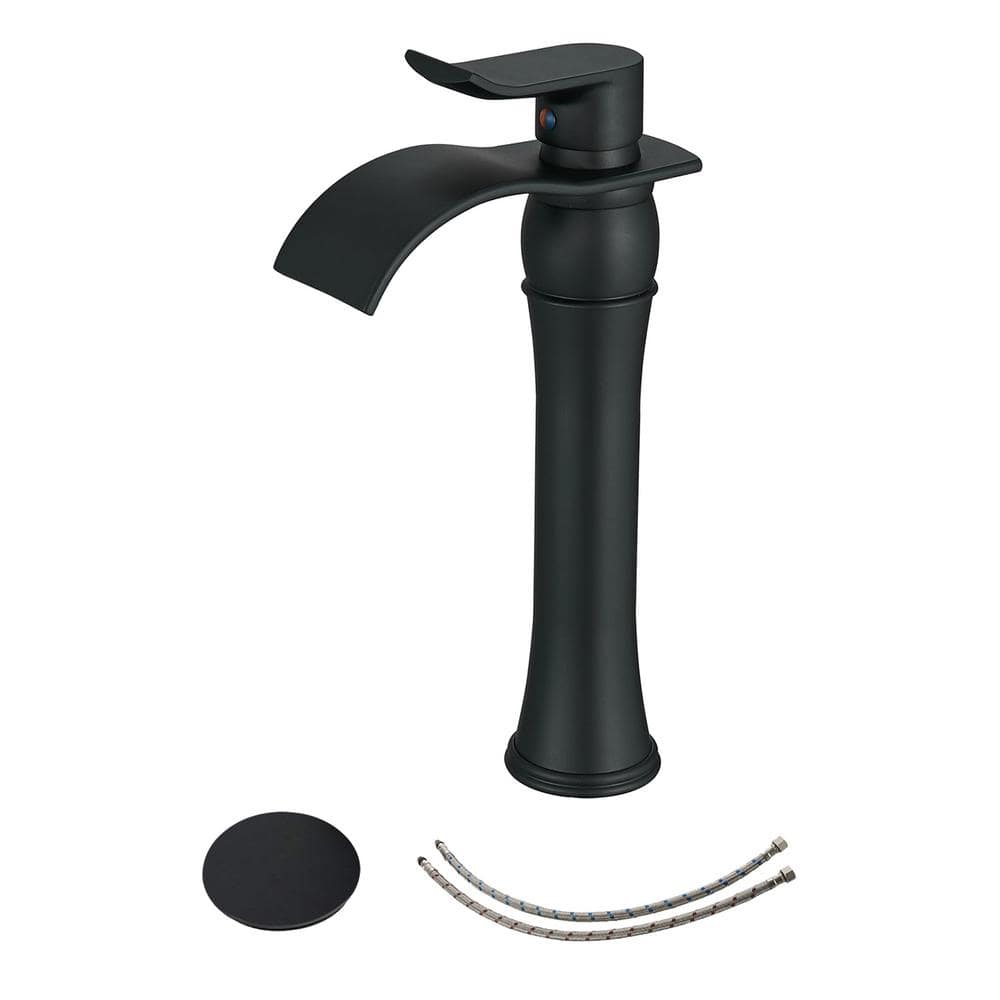 Matte Black Single Handle Waterfall Vessel Sink Faucet