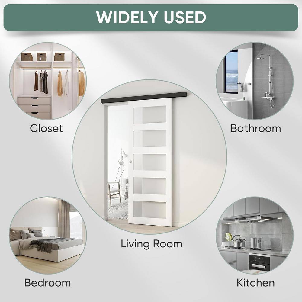 White Frosted Glass 30" x 84" Sliding Barn Door with Solid Hybrid Core