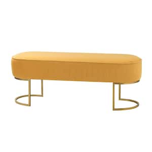 Clara Mustard Wide Bench with Metal Legs 48 in.